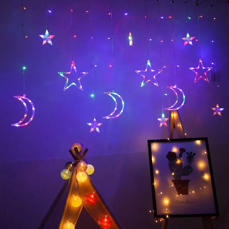 Led curtain lights 3.5m 8 Modes Waterproof Star Moon Fairy String Light Christmas Curtain Lights With Remote Control