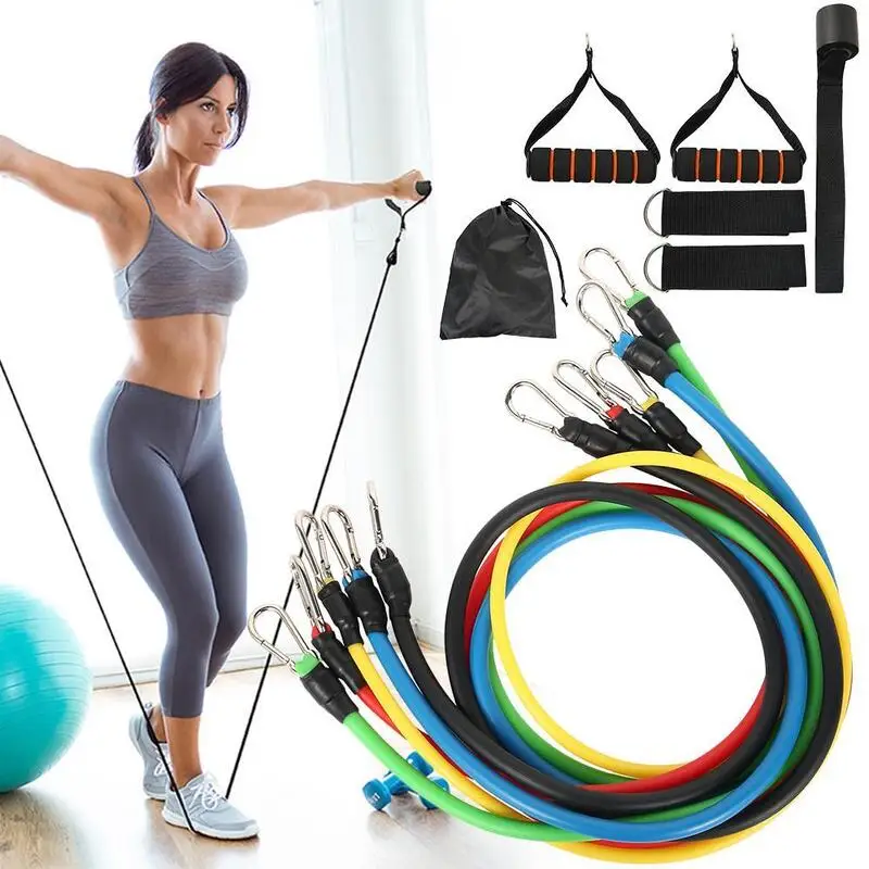 
2020 Best Natural latex tube 11pcs resistance bands with door anchor, 