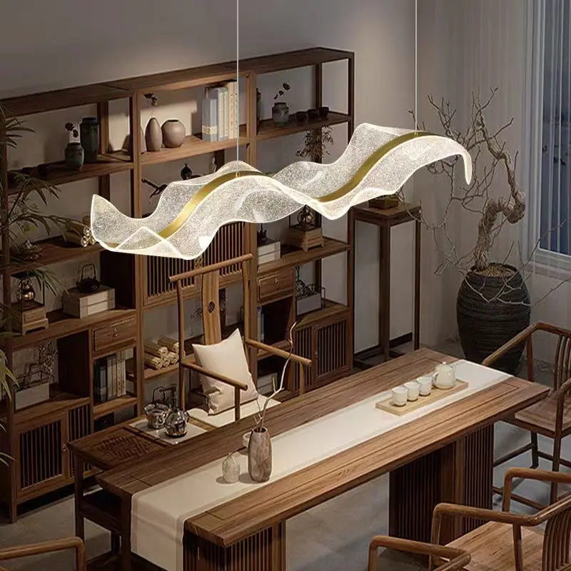 Home Living Room Hotel Hanging Pendant Light New Design Wavy Led decor modern gold luxury large acrylic chandelier