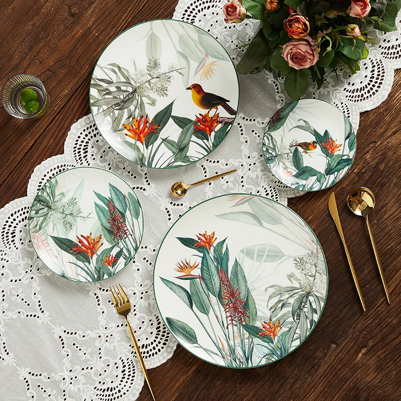 PITO HoReCa ceramic plates stack vintage decal floral bulk dinner plates luxury round shape porcelain wedding banquet european