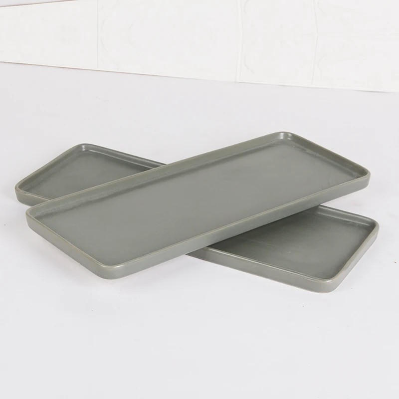 Sample Style Rectangle Dark Gray Color Fruit Salad Plate Porcelain Tableware Cheap Ceramic Dish Plate