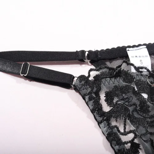 Deep Love Sexy Black Transparent Lingerie Girls Models with Steel Ring Mesh Embroidered Lace Garters