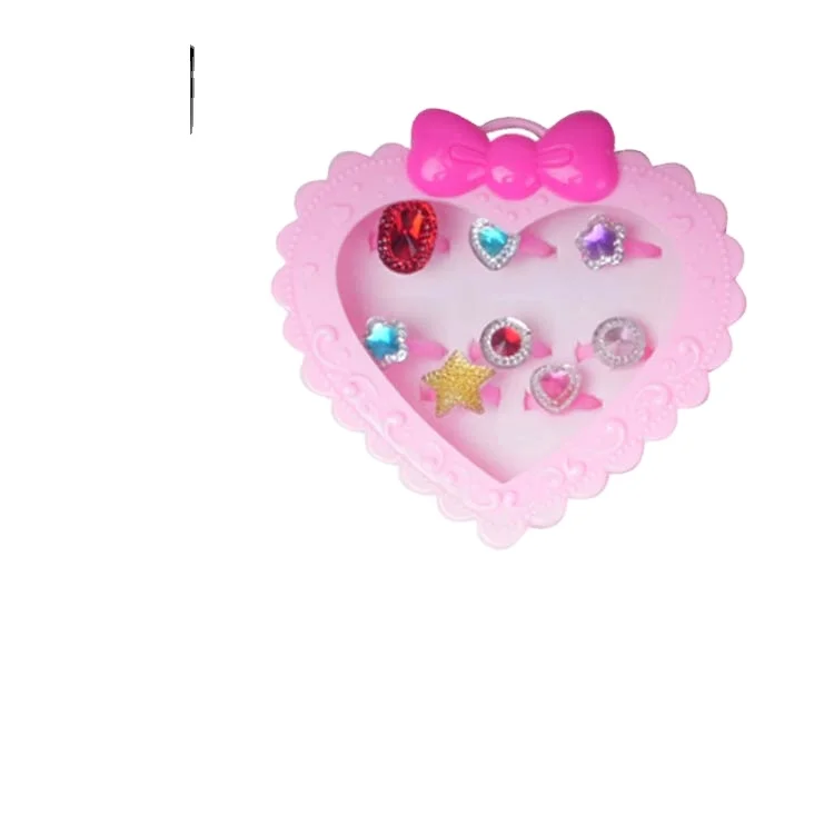 Fashion Metal Pink Ring Boxing Ring for Kids Wholesale Plastic Zinc Alloy Heart Silver Plated Agate Engagement Rings 3 Pcs/box