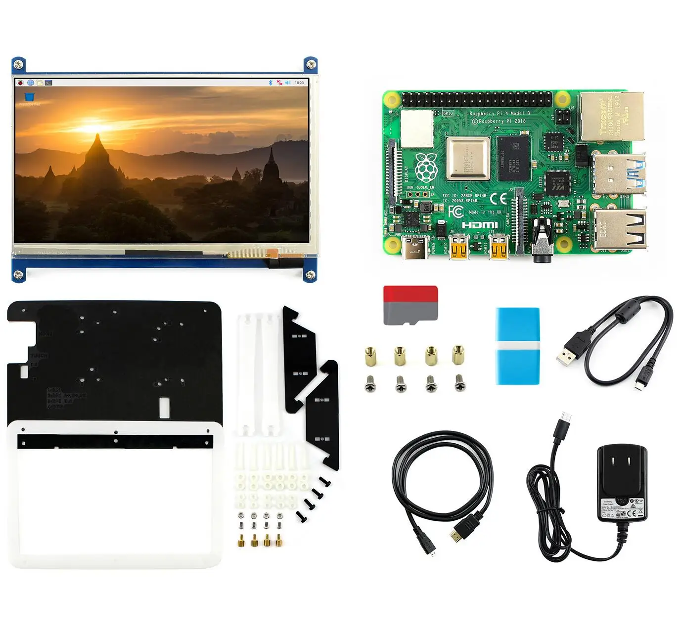 Waveshare Raspberry Pi 4 Model B 4GB 8GB Display Kit with 7inch  Capacitive Touch LCD Power Adapter USB cable