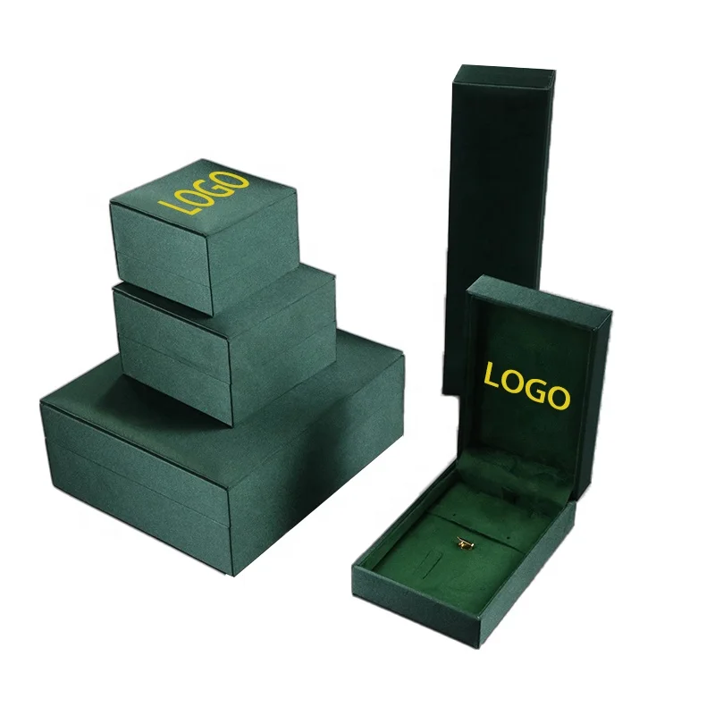 New Design Green Fabric Jewelry Box Ring Earring Bangle Pendant Bracelet Half Set Gift Packing Box With Logo