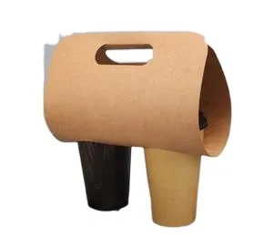 Disposable Paper Milk Tea Coffee Cup Holder Tray with Handle Kraft Paper Beverage Offset Printing Paper