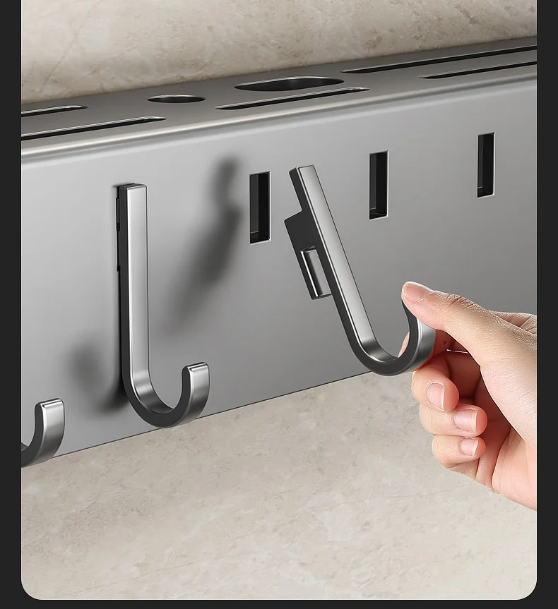 Removable Wall Mounted Kitchen Organizer Knife Holder with Multiple Stands and Hooks Space-saving
