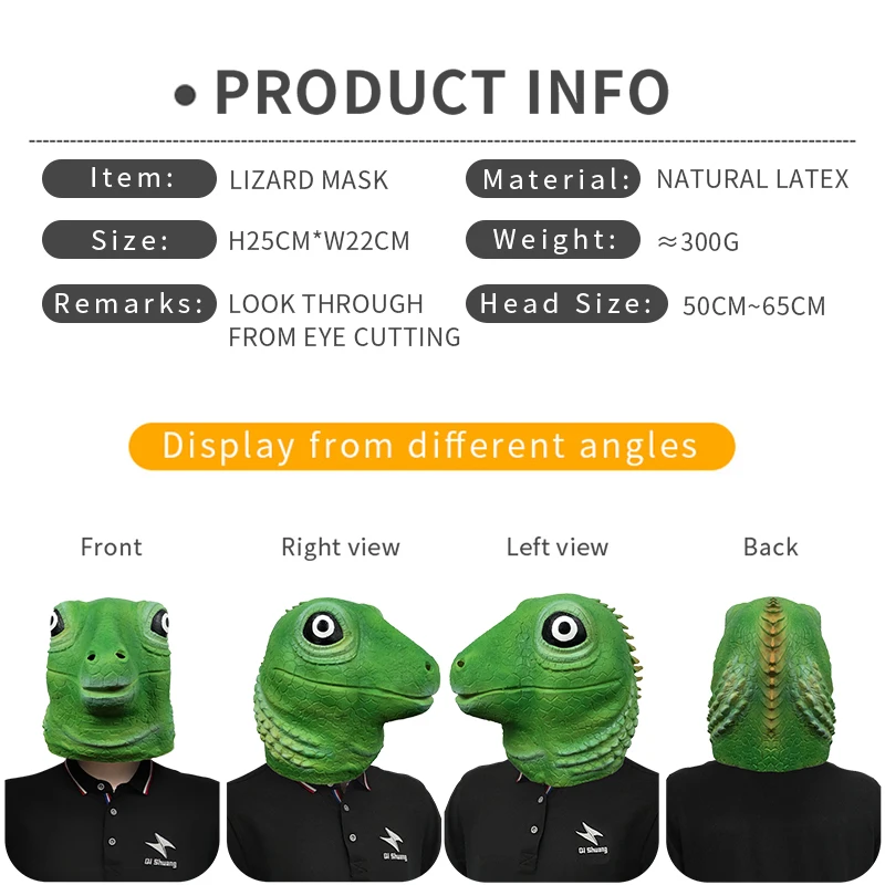 Custom High Quality Realistic Halloween Latex Animal Mask Cosplay Party Funny Lizard Mask Masquerade Show Props