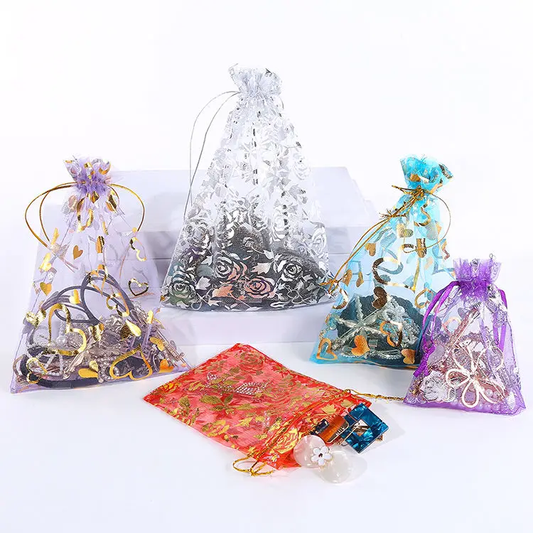 Custom Parfum Organza Bags For Rubine Cosmetic Gift Bags Hot Stamping Small Drawstring Bags Jewelry