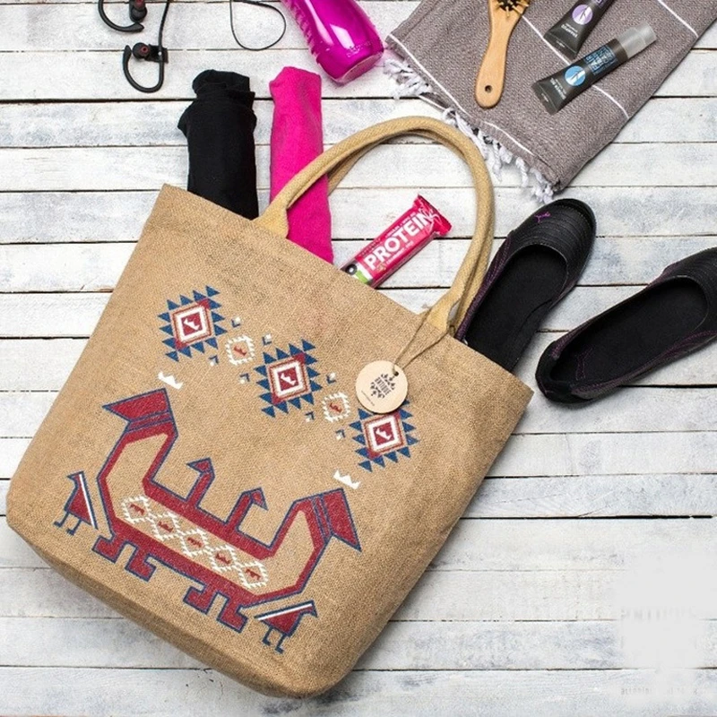 Hot sell customized brown high quality custom eco friendly printing burlap tote  gift shopping jute bag