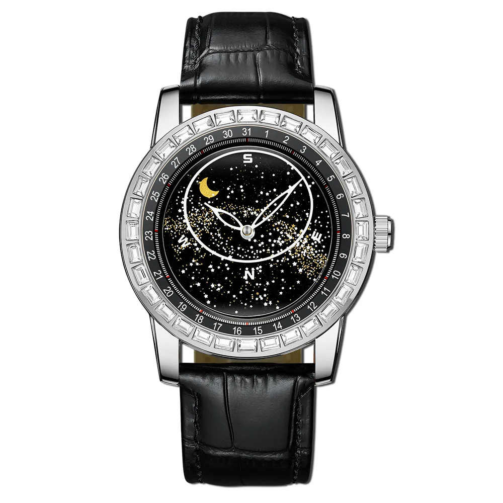 BINBOND 8899 Wholesale Fashion Alloy Wrist Watch for Men Waterproof Luxury Starry Sky Diamond Watch OEM Quartz Watches Men