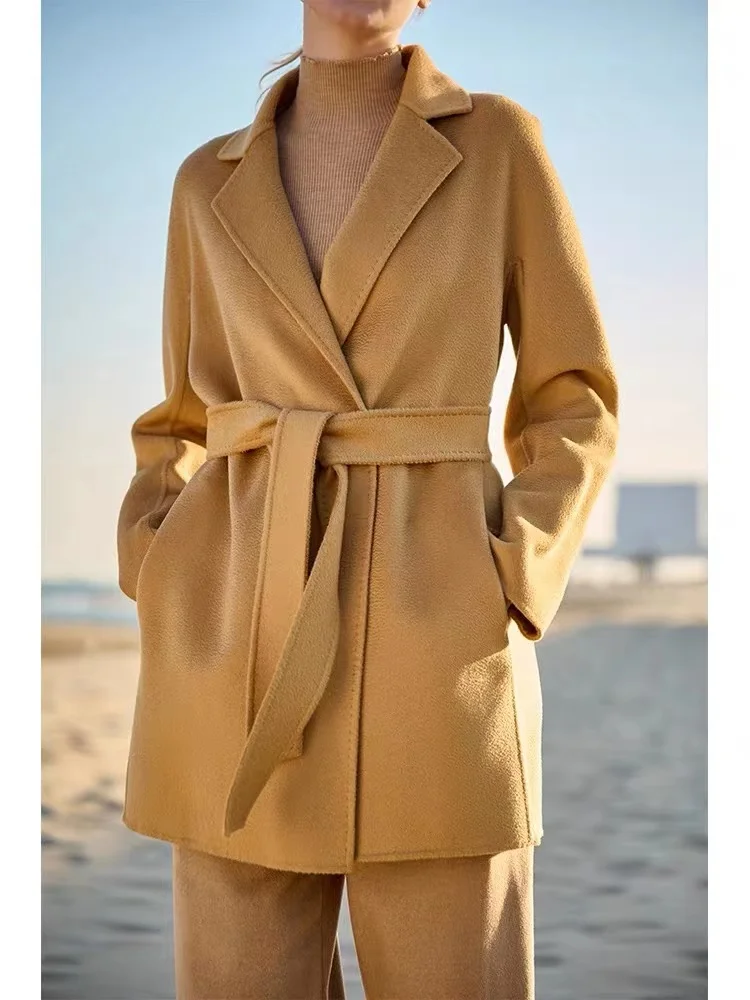 custom woman Winter Clothes 100% Cashmere coat  Wool Coat For Women Ladies factory price ShenZhen lily cheng
