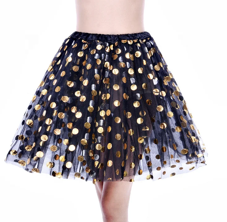 Three Layer Polka Dot Mesh Girl Woman Short Skirt Sequin Tutu Mini Skirt for Fairy Costume Cosplay
