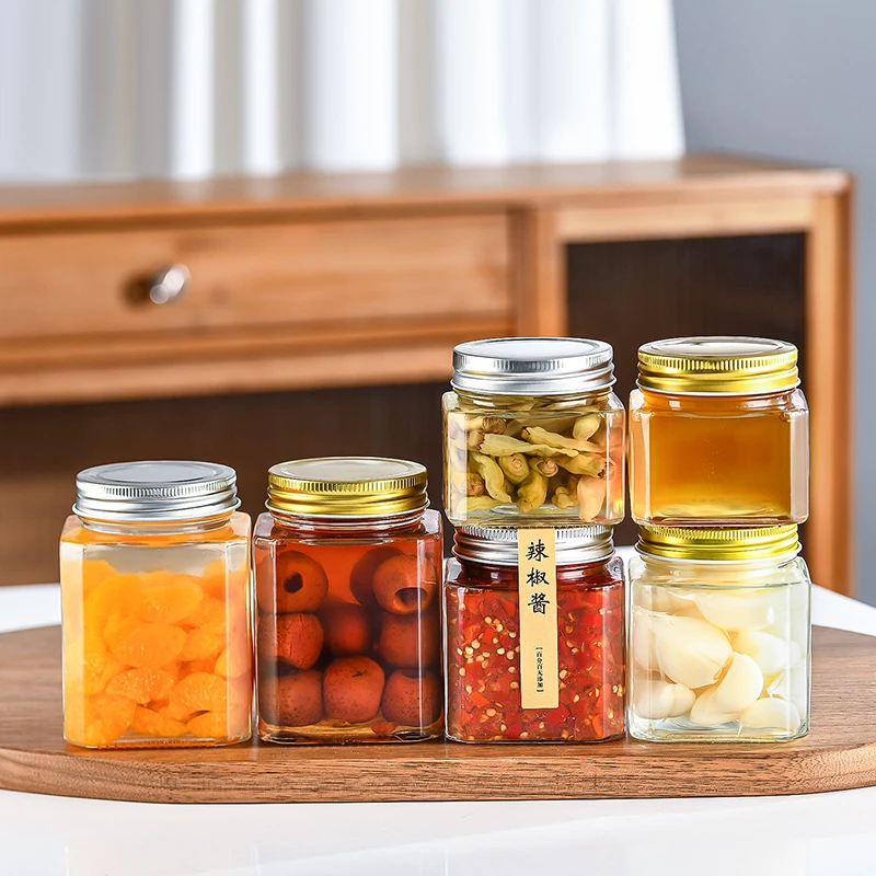 Premium Quality Glass Spice Jars Jar For Food Storage Container Kitchen Storage Canisters 250ml 380ml 500ml with metal lid