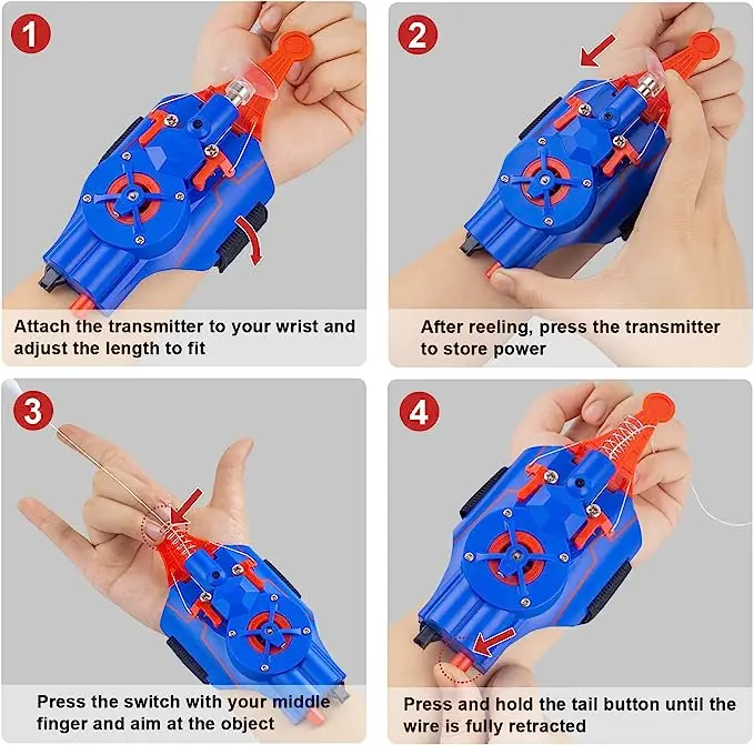 Real Rope Launcher Can Grab Small Objects USB Launcher Wrist Strap Accessory for Cosplay Spider Shooters for Kids