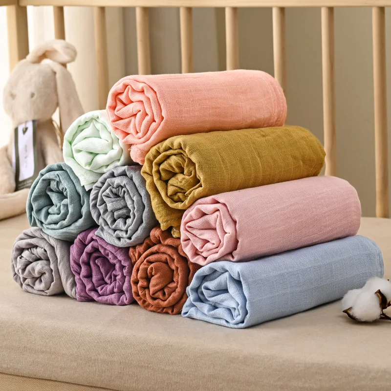 Solid Breathable and Skin-Friendly Colorful Receiving Newborn Blanket Baby Swaddle Muslin Wrap For Baby