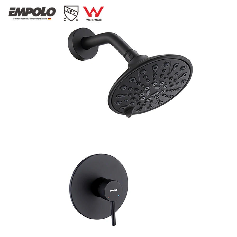 Empolo cUPC Modern Black In Wall Mounted Shower Head Rain Bath Mixer Bathroom Shower Faucet Set