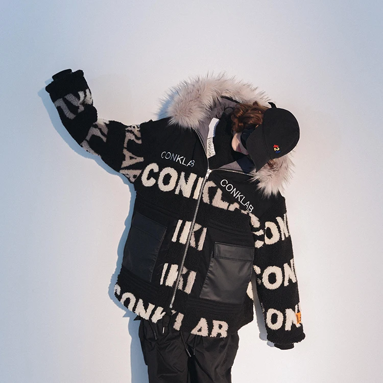 CONKLAB thick customize womens long section winter lamb fur jackets warm original brand street jackets