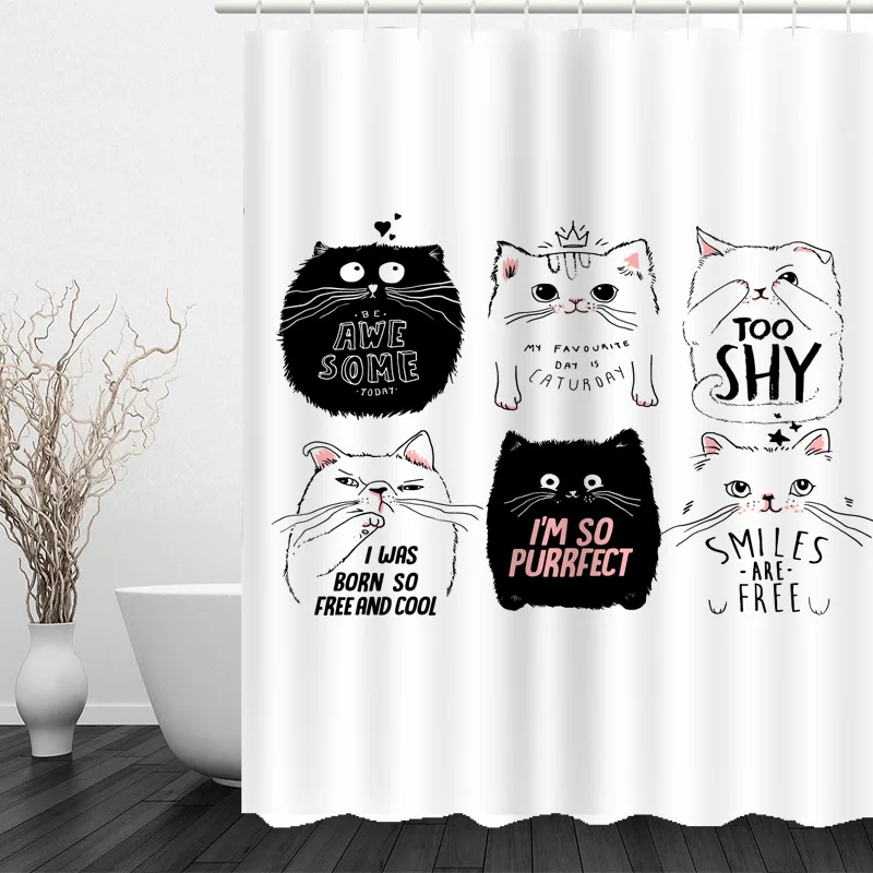 The 100% Polyester 3D Digital Printed Cartoon Cat Shower Curtain from China
