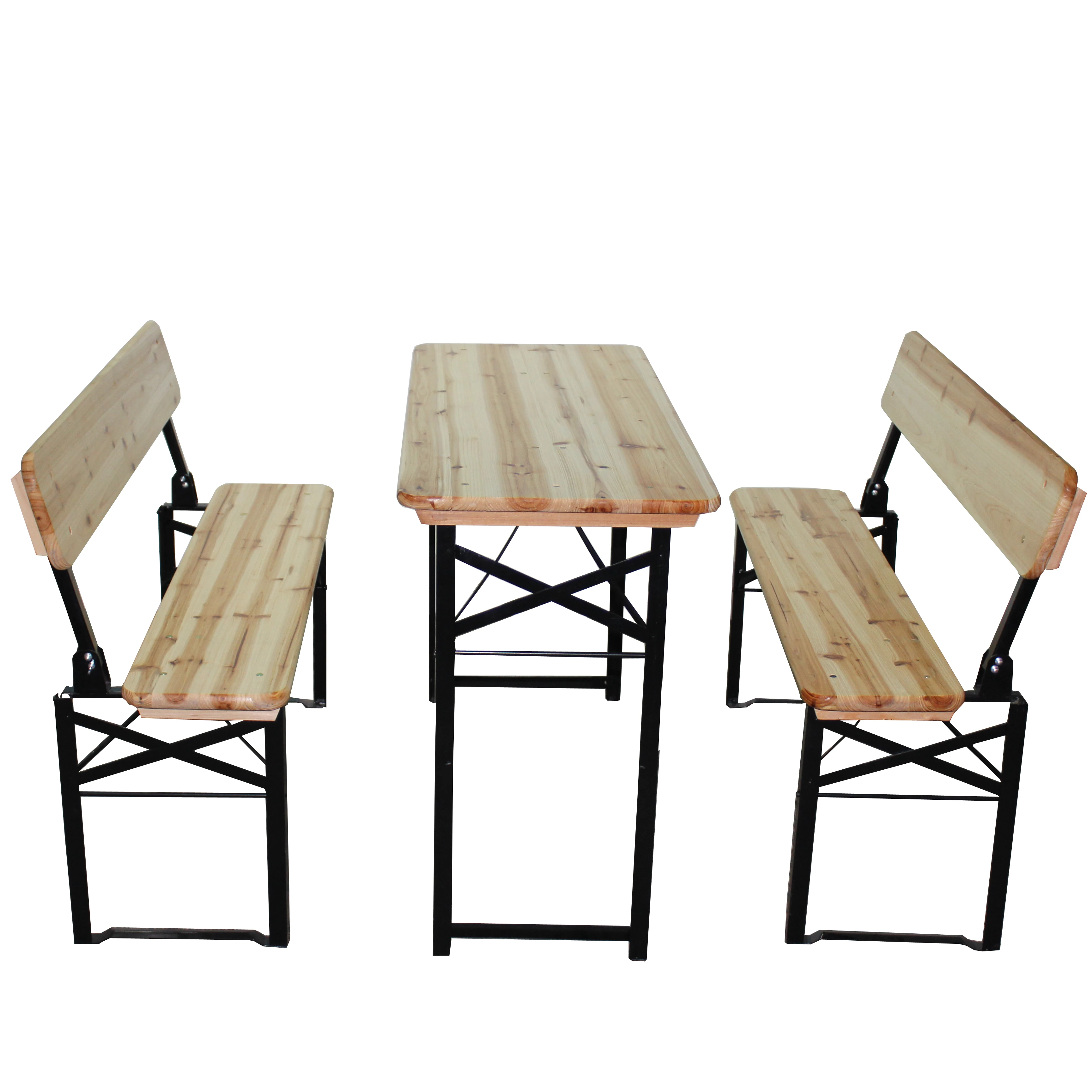 
Wooden Bench Set Beer Table with Back Rest Outdoor Folding Table 
