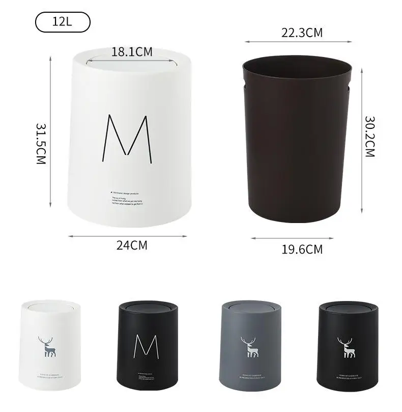 Garbage Bin Dust Bin Plastic Storage Bucket Home Office Kitchen Bathroom Waste Bin Plastic Round Trash Can With Swing Lid