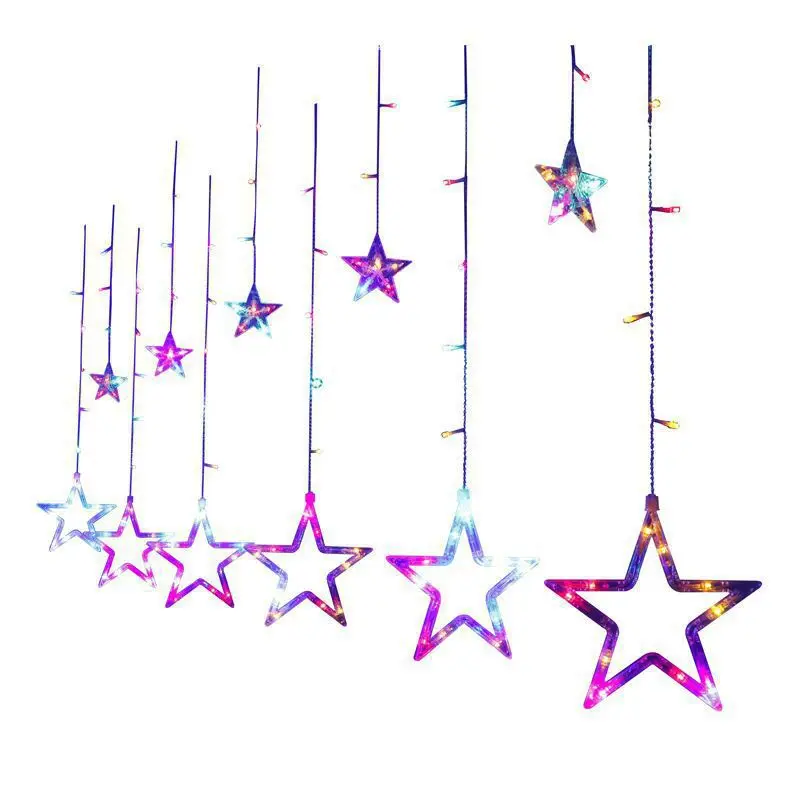 New Led Holiday Lights Christmas Wedding Curtain Lights Net Red Spring Festival Room Decoration Five-pointed Star String Lights