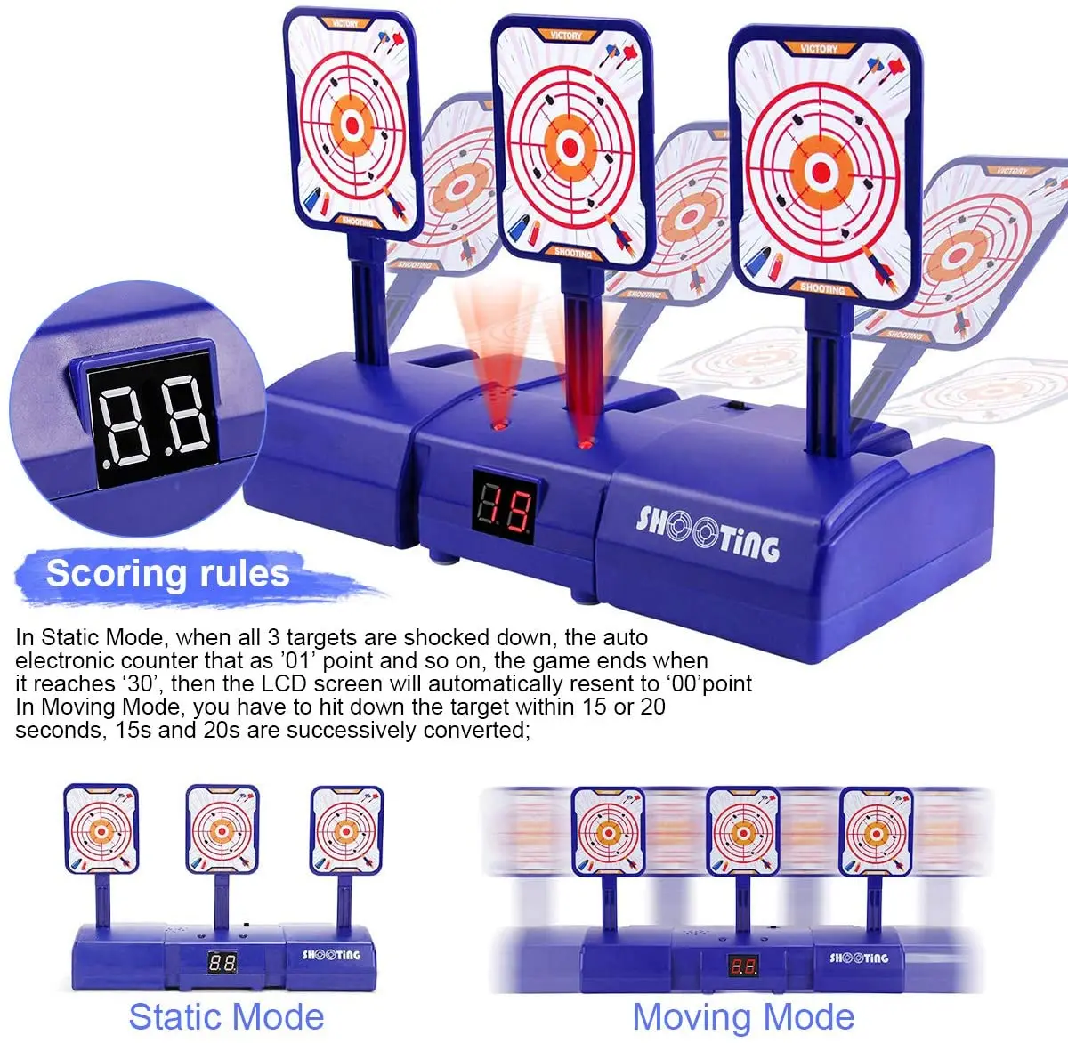 Electronic Shooting Target for Gun Digital Scoring Auto Reset Target with Refill Darts fits gun
