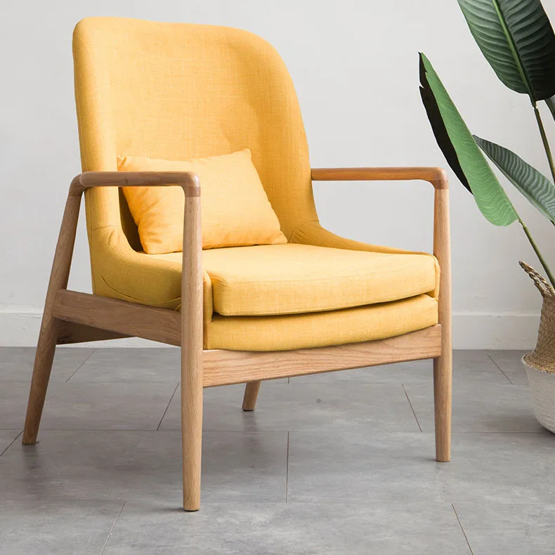 Nordic solid wood single sofa chair modern minimalist casual chair Japanese -style furniture small apartment living room fabric