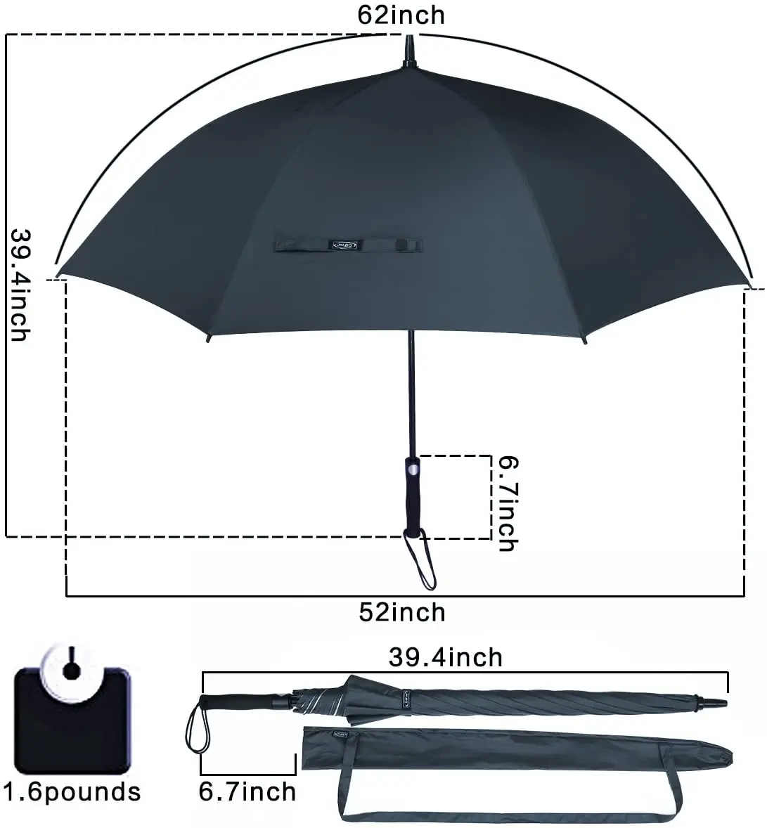190T nylon construction double canopy panels Golf Umbrella