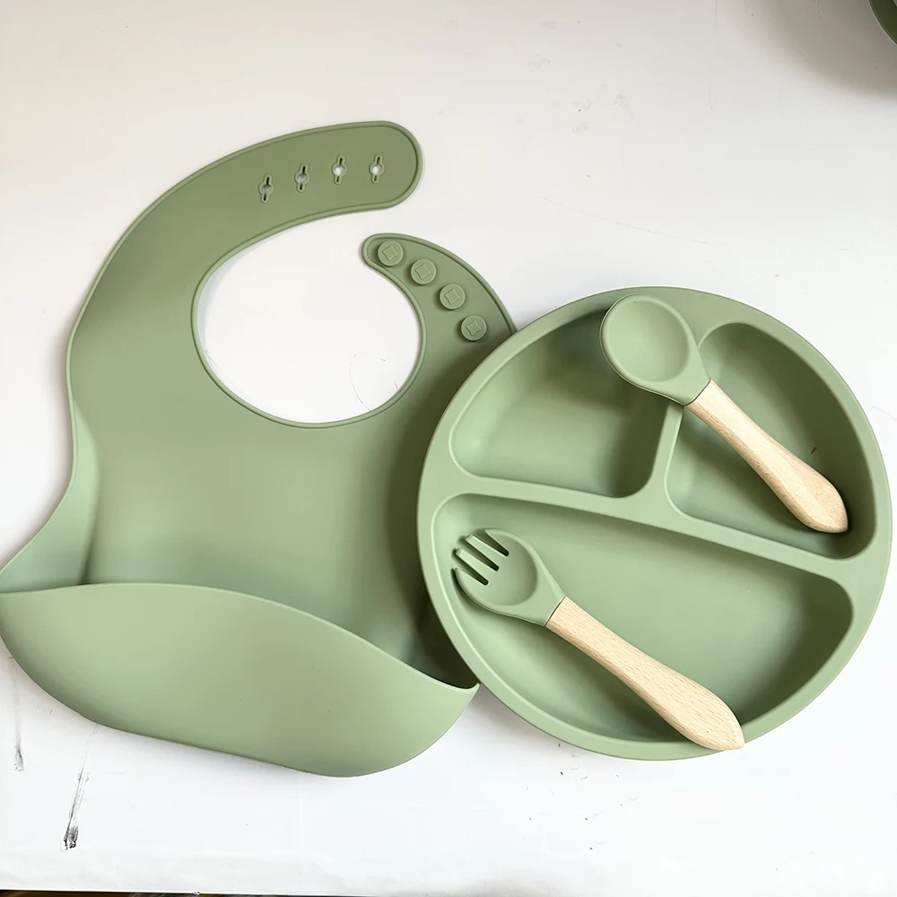 4 Pcs Divided Food Feeding Bowl Silicone Baby Dishes Kid Dinner Suction Baby Silicone Tableware Plate Set