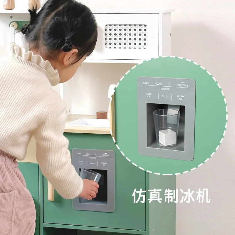 Kitchen with Pretend Ice Cube Dispenser for Toddler Wooden Kids Kitchen Play Set Toy Kitchen Set for Kids (Vintage Green)