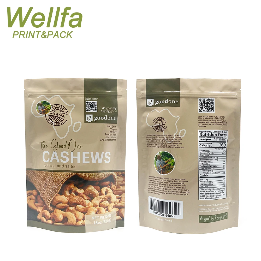 Manufacturer Plastic Custom Printed Resealable Aluminum Foil Food Packaging With  Zipper Stand Up Pouch Bag For Nuts Doypack