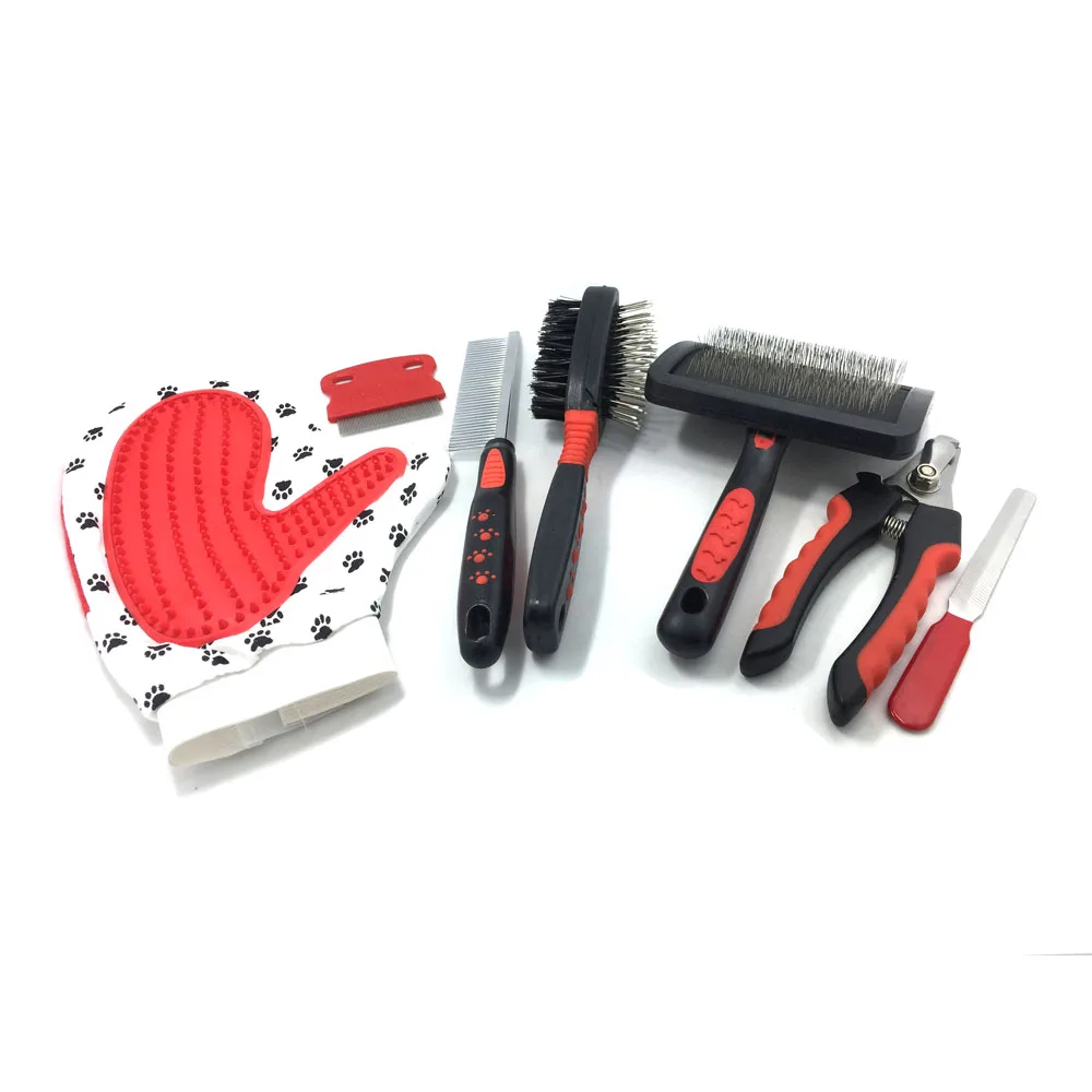 Pet Small Dog Brush Comb and Nail Grooming Gloves- Set - 6 in 1 Tools