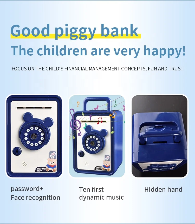 Electronic Piggy Bank Simulated Face Recognition ATM Auto Scroll Coin Cash Money Boxes Kids Gift