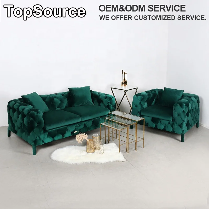 
Luxury Italian Furniture Tufted Green Velvet Fabric Chesterfield Living Room Sofa Modern Design 