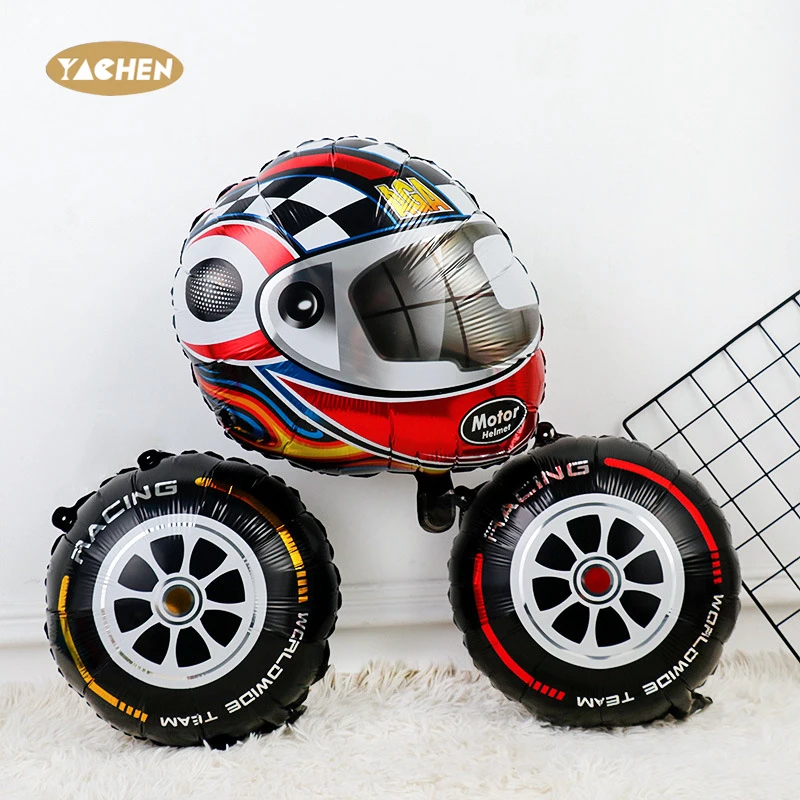 Yachen Wholesale Mylar Foil Motor Racing Helmet Balloons for Men Boys Race Car Theme Birthday Party Decorations Supplies