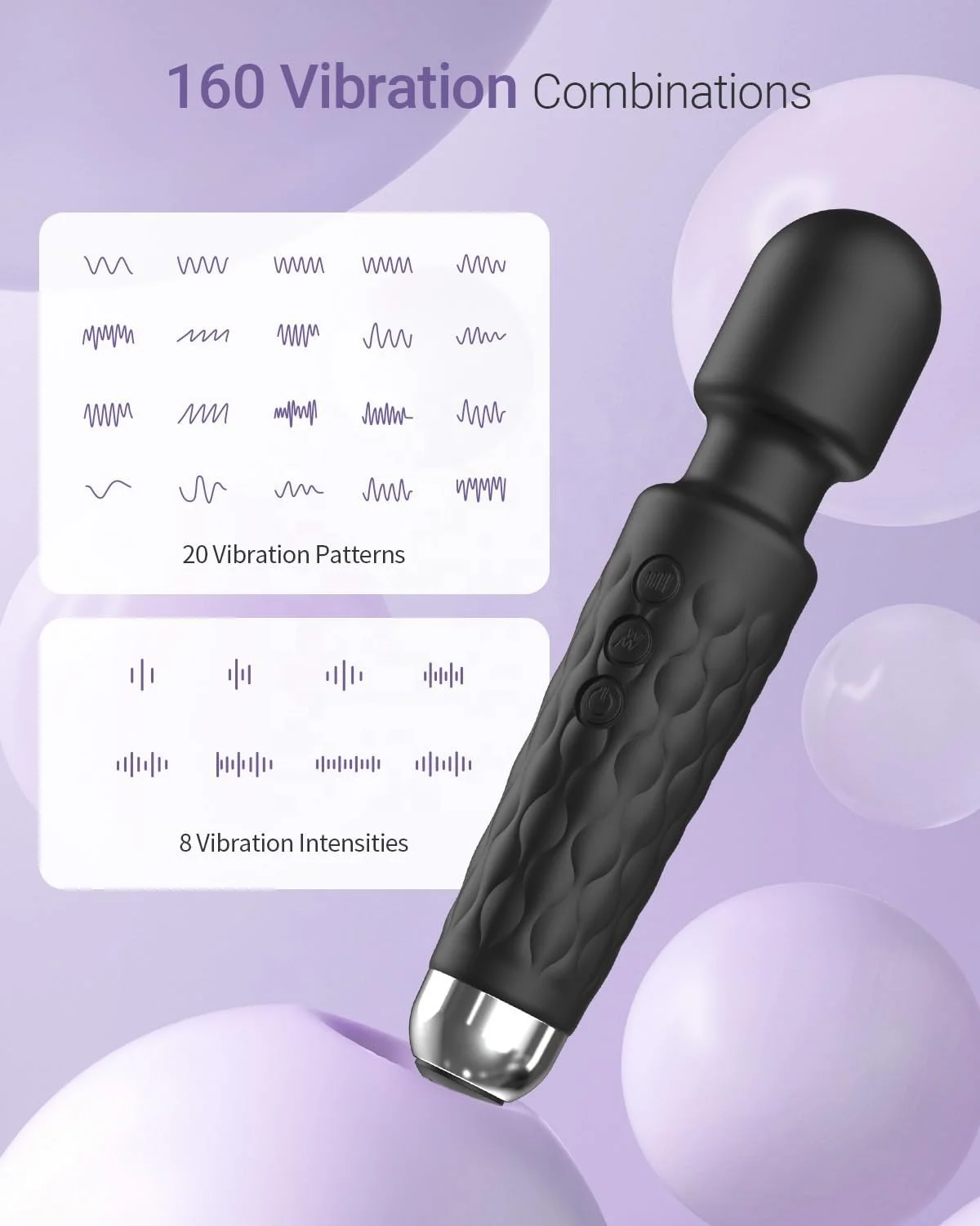 Hot Selling Powerful Female Vibrator Wand Massager 20 Modes & 8 Speeds Wand Massager Clitoris Stimulator Sex Toys for Woman