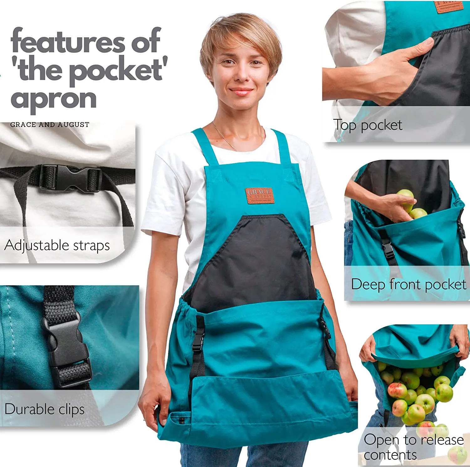 Strong Canvas Gardening fruit apron with pockets for women & men with harvest pouch and crossback straps