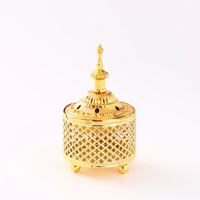Factory Directly Sale Iron Gold Hollow Carving Candle Incense Burner Ramadan Bakhoor Gold Decoration