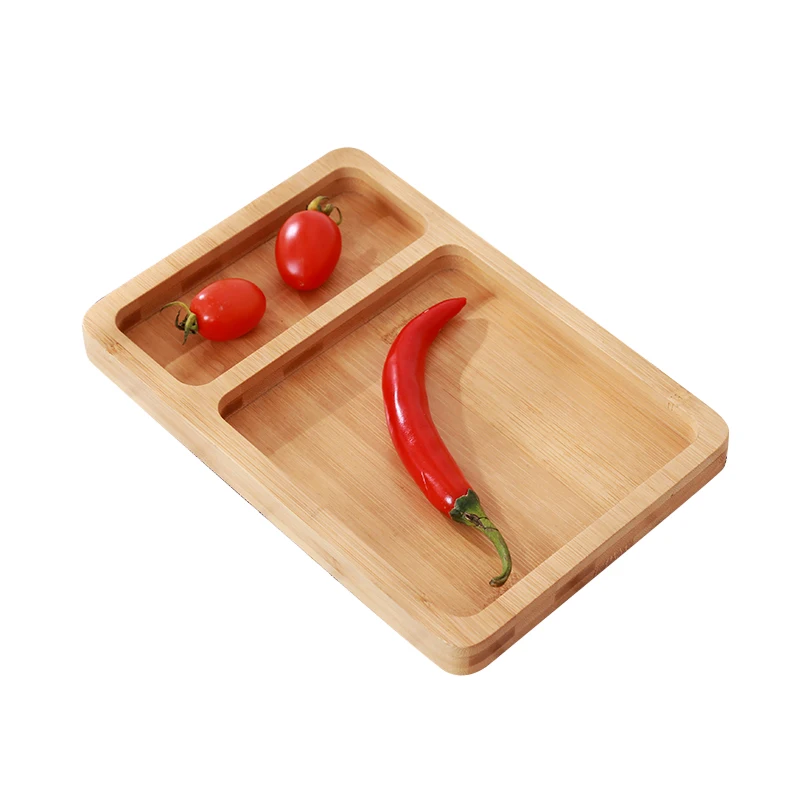 Customized High Quality Wooden Tray Restaurant Dishes Wood Dinner Food Serving Plate with 2 Compartment