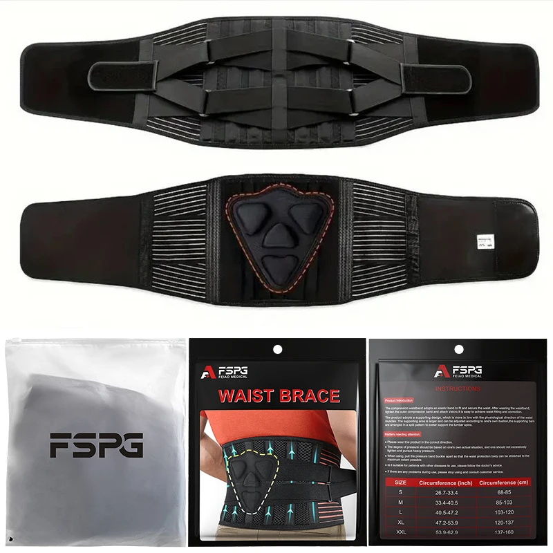 FSPG Adjustable Waist Support Pad with 6 steel plates Medical Lumbar Belt back support brace lower Lumbar belt for pain relief
