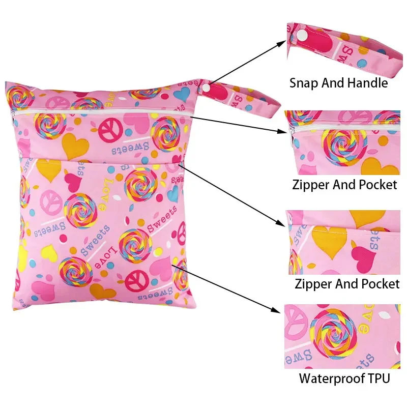 Custom Logo Large Baby Washable Reusable Waterproof Diaper Cloth Wet Dry Bags