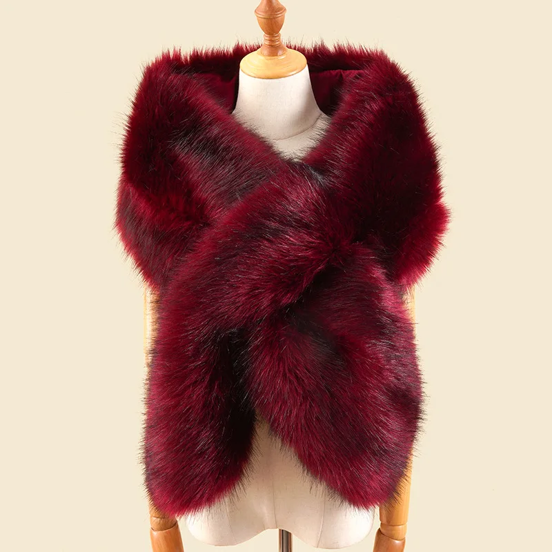 2022 Fashion  Women Imitation  Fox Fur Scarf  Black Winter Warm Shawls  Fur collar Plush Scarf