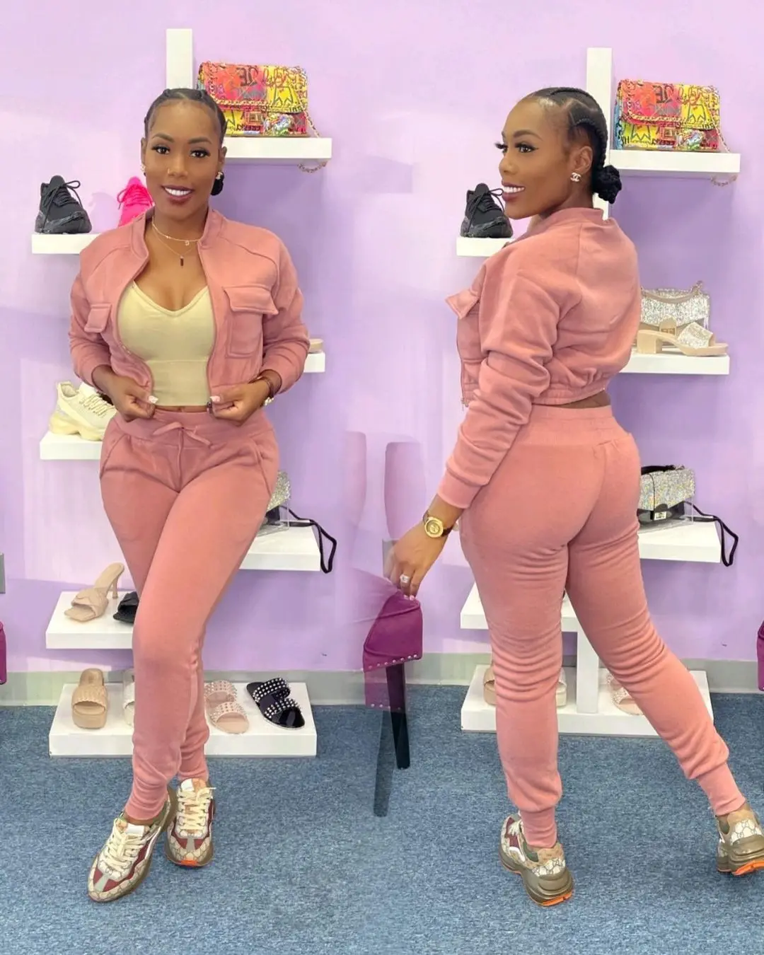 Streetwear Ladies Cute Pockets Crop Top 2 Piece Set Winter Boutique Clothing Women Sweatsuit Set Tracksuit