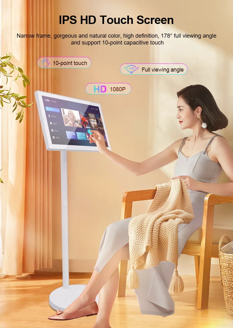 portable indoor 21inch table interactive movable battery tv television digital signage lcd stand kiosk