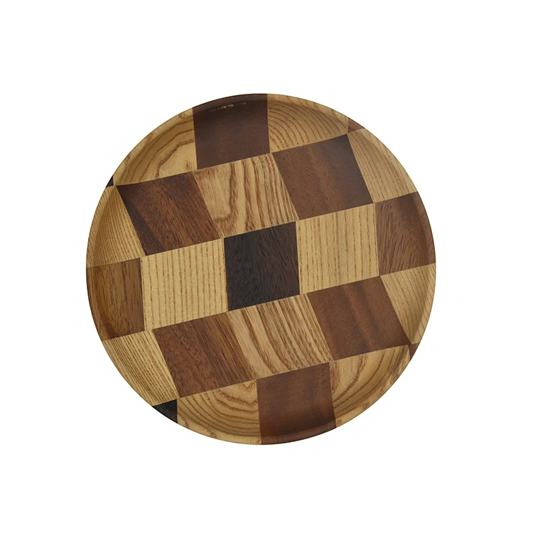 Лидер продаж, декоративная круглая деревянная тарелка для еды в скандинавском стиле из орехового дерева