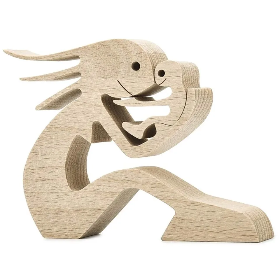 Animal Decor Wooden Statue Man and Cat Figurines Decor Carved Wood Decorative Sculpture