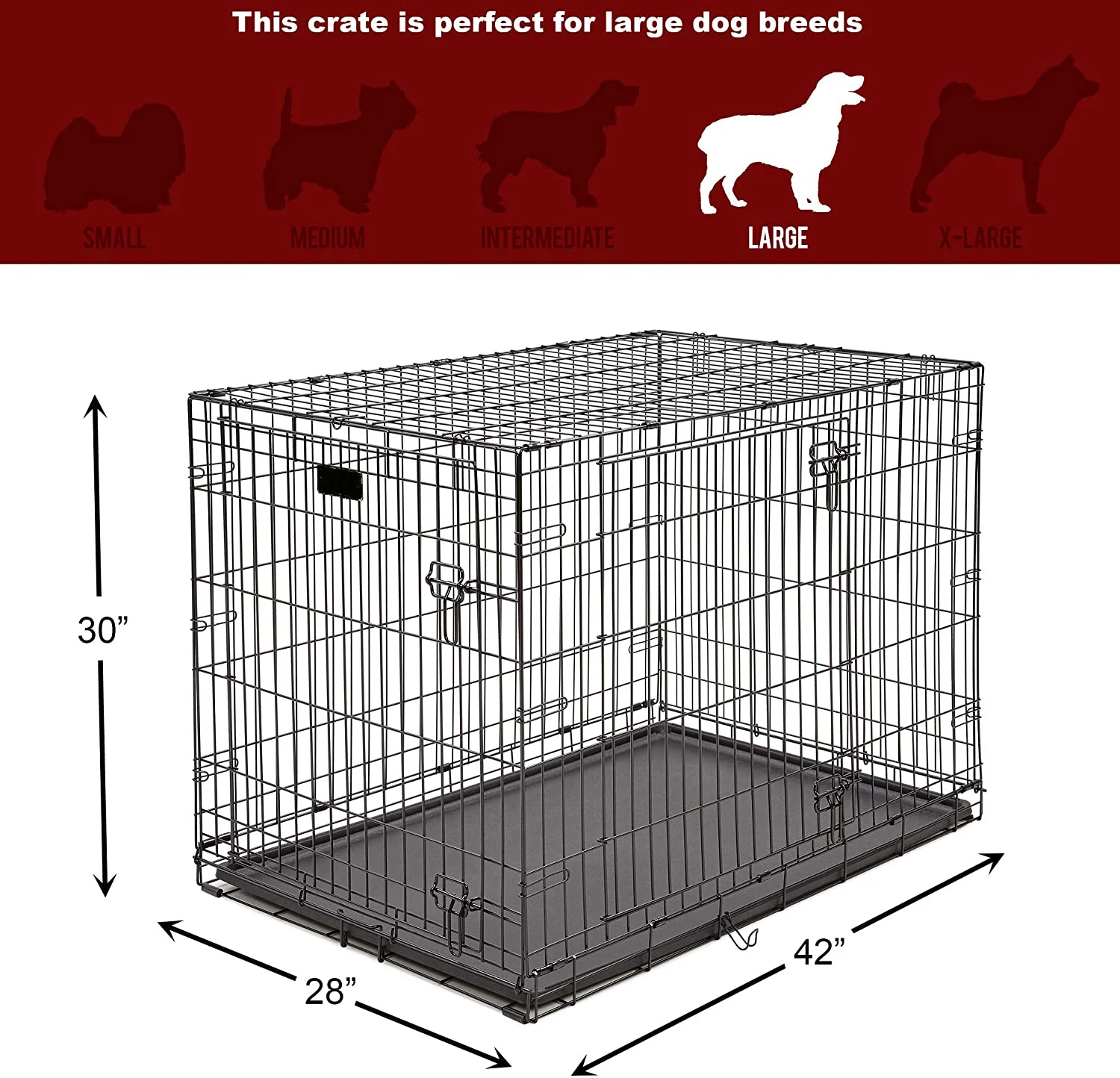 Best Quality 42 Inch Large Dog Crate Portable Folding Metal Dog Cages with Plastic Tray