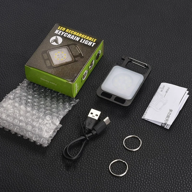 Portable Mini USB Type-C Rechargeable Work Torch Waterproof Pocket Flat Keychain LED Working Light With Bottle Opener & Bracket