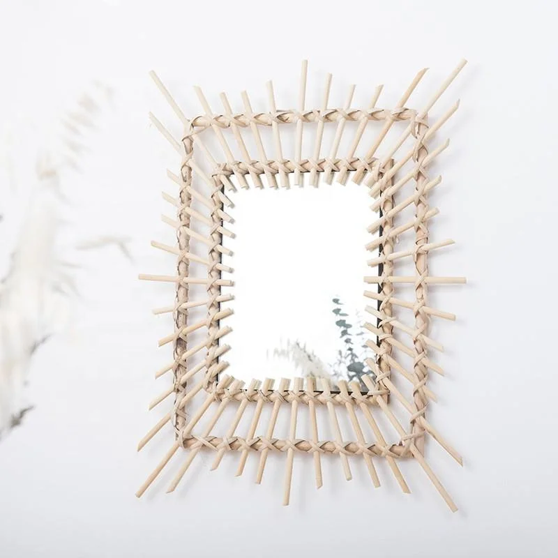 Home Decor rattan furniture decoration sun flower shape rattan frame mirror for wall wood rattan wall mirror
